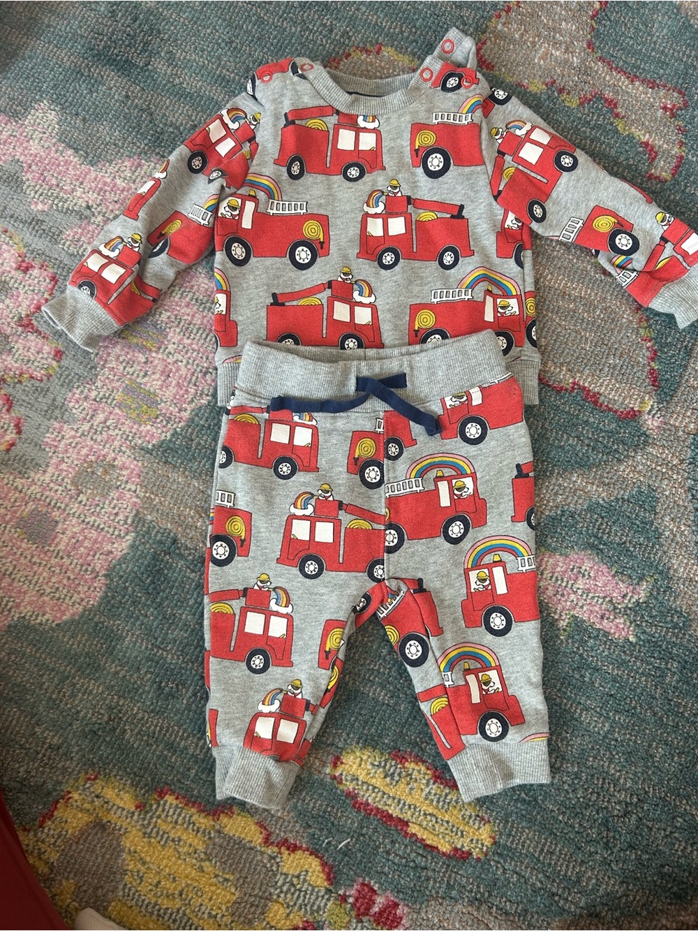 Mini Boden Toddler Sweat Set with Red Firetruck Print